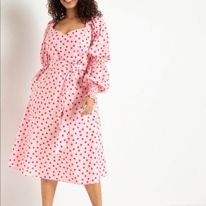 Eloquii NWOT Sz 28 pink polka dot midi dress